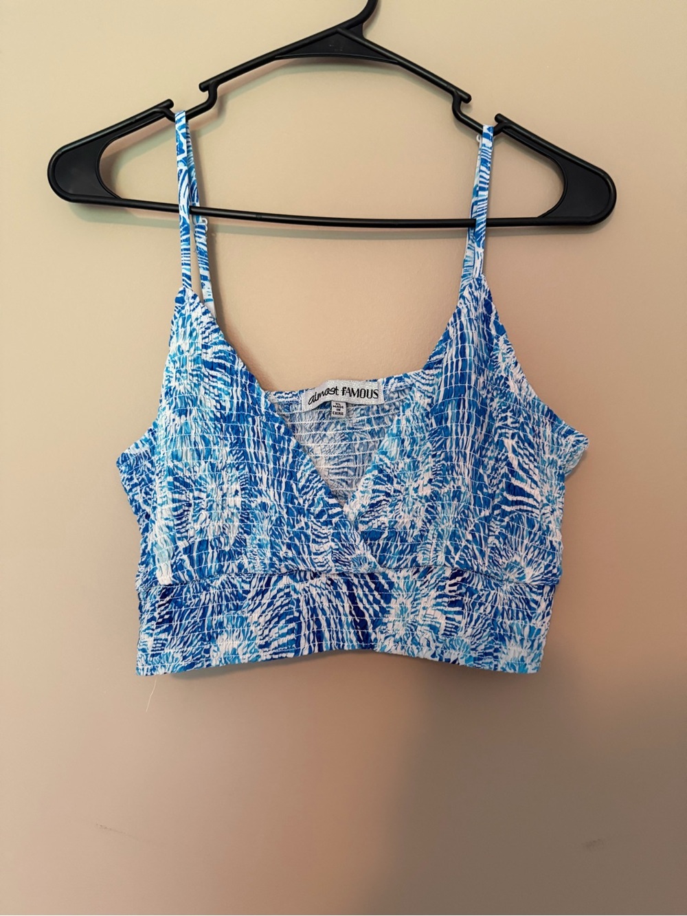Almost Famous Blue and White Printed Camisole Crop Top